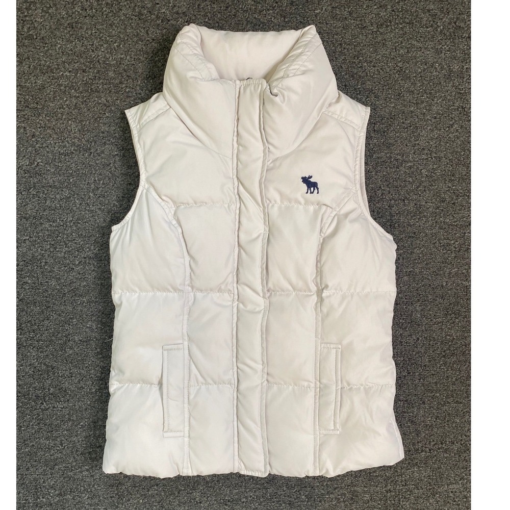Abercrombie Puffer Down Vest White Kids Large Feather Quilted Sleeveless Jacket
